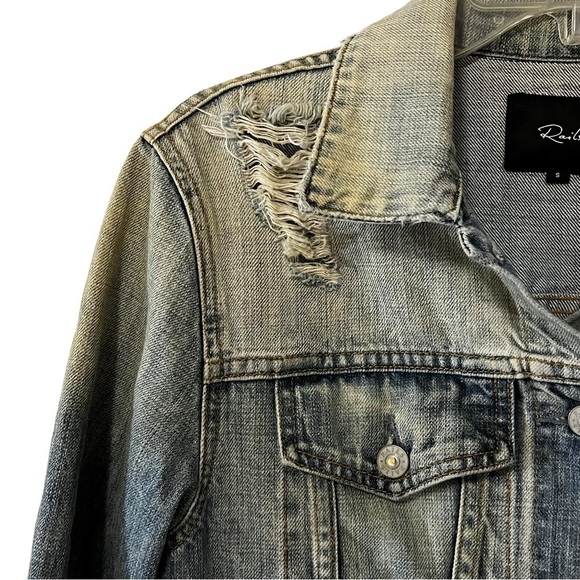 Rails Custom Knox Letterman Vintage Wash Distressed Denim Jacket Amy Small - Picture 5 of 16